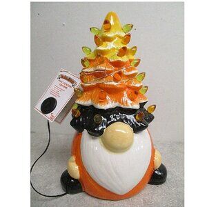 New MR.HALLOWEEN Ceramic Candy Corn Gnome w/ Light Up Tree Head ~ 11"